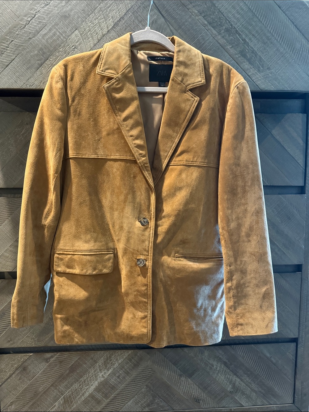Zara Suede Blazer Jacket in Tan